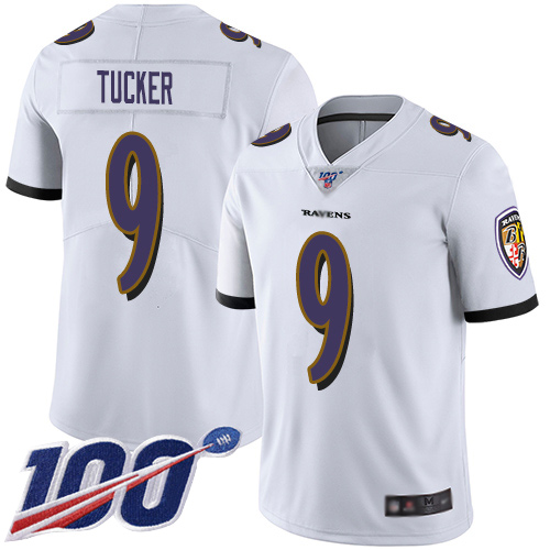 Baltimore Ravens Limited White Men Justin Tucker Road Jersey NFL Football 9 100th Season Vapor Untouchable